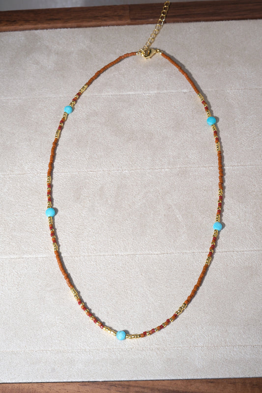 Orange Brown Aqua Accents Necklace — real product photo