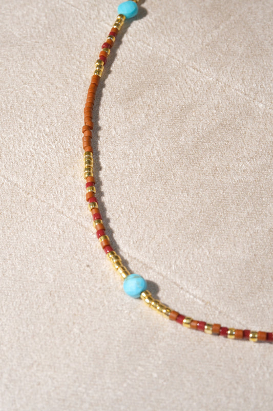 Orange Brown Aqua Accents Necklace — real product photo