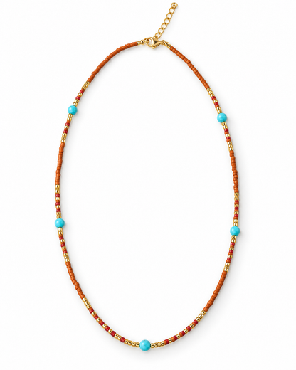 Orange Brown Aqua Accents Necklace