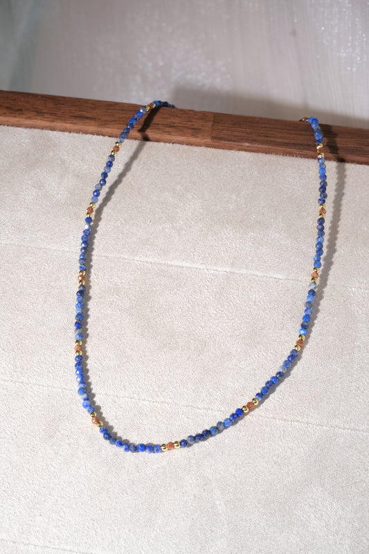 Blue Faceted Gold Tone Spacers Necklace — real product photo