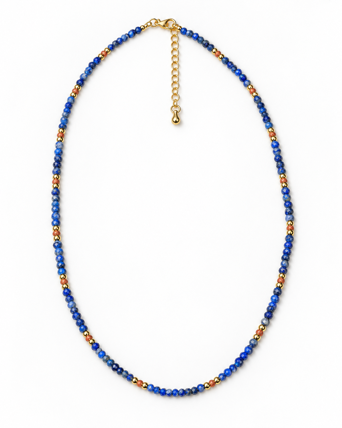 Blue Faceted Gold Tone Spacers Necklace
