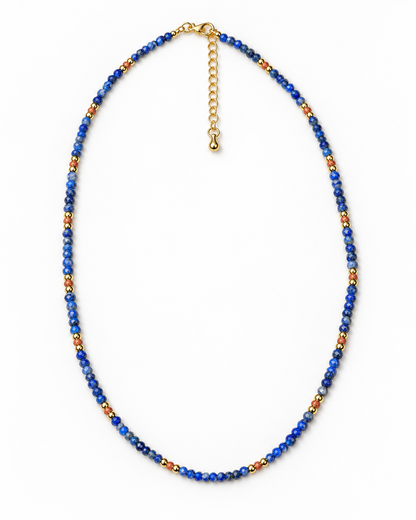 Blue Faceted Gold Tone Spacers Necklace