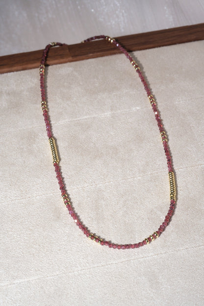 Maroon Gold Tone Ribbed Bar Necklace — real product photo