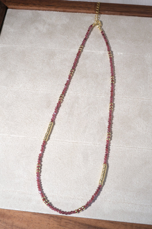 Maroon Gold Tone Ribbed Bar Necklace — real product photo