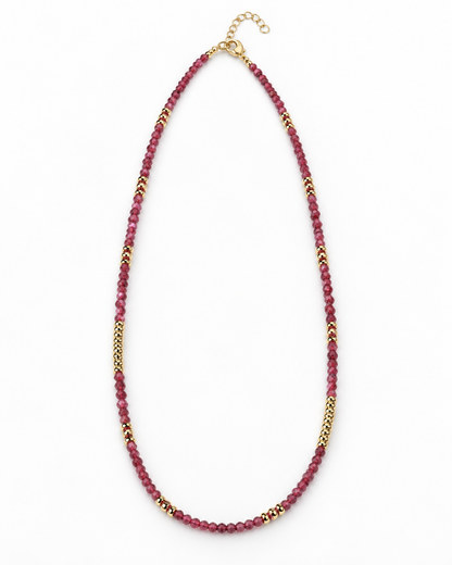 Maroon Gold Tone Ribbed Bar Necklace