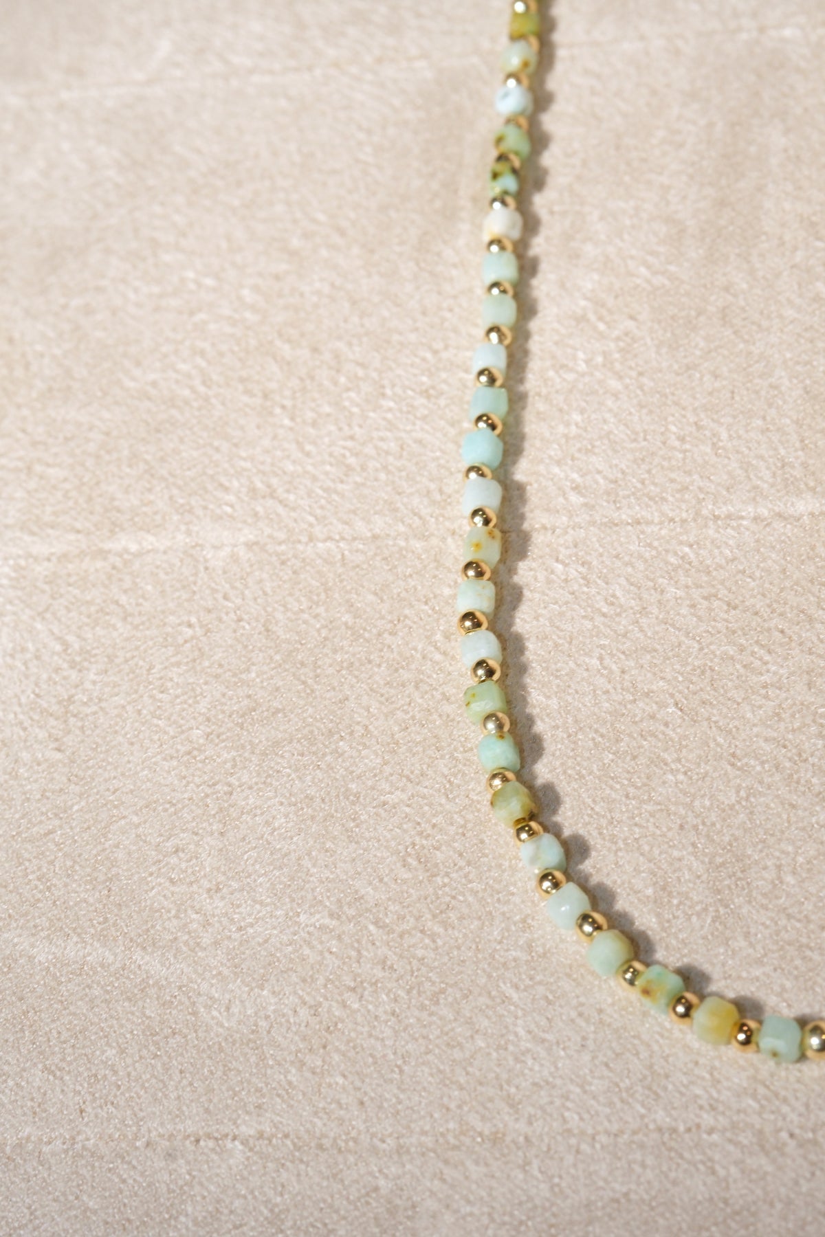 Pale Green Gold Tone Spacers Necklace — real product photo