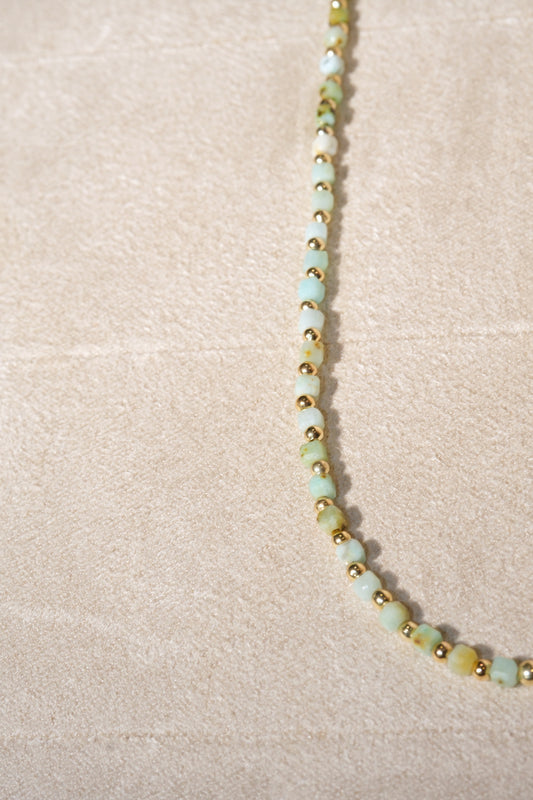 Pale Green Gold Tone Spacers Necklace — real product photo