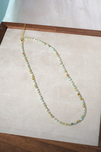 Pale Green Gold Tone Spacers Necklace — real product photo