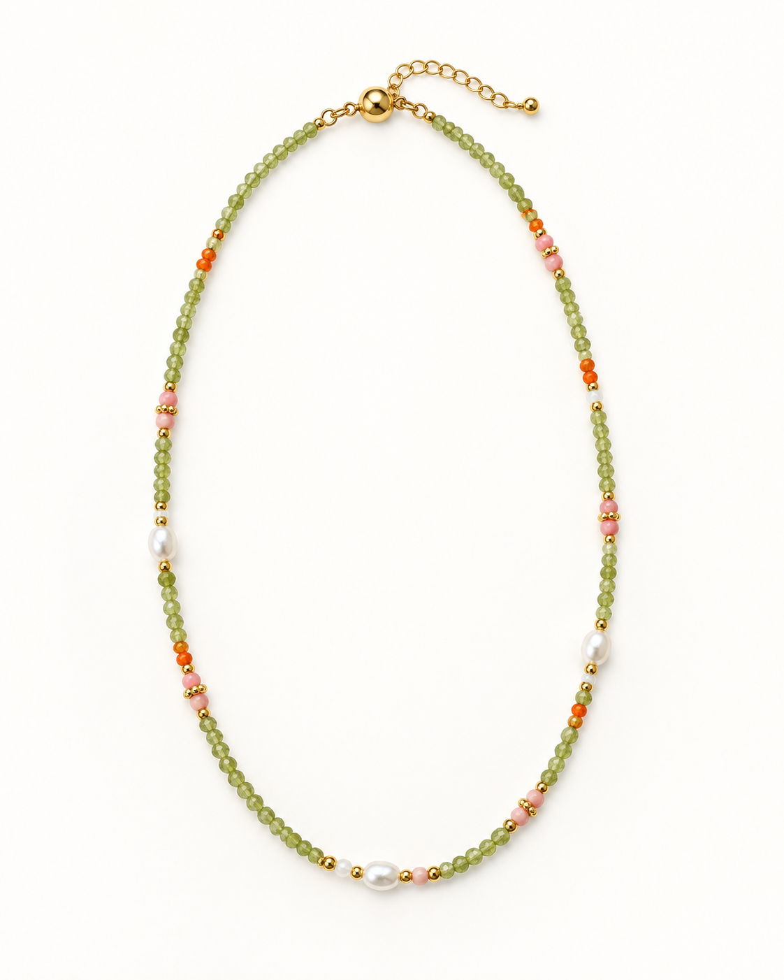 Green Pink White Accents Necklace