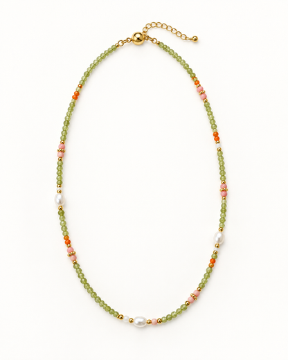 Green Pink White Accents Necklace