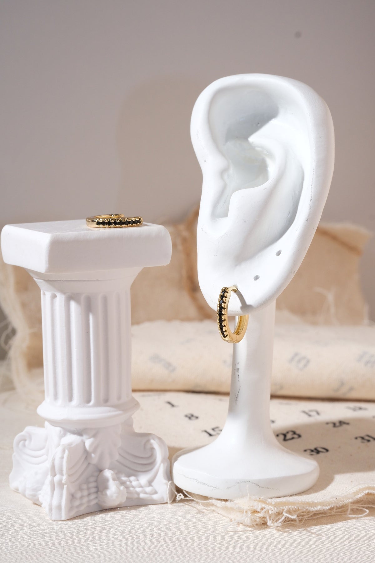 Gold Black CZ Hoop Earrings — edited real product photo
