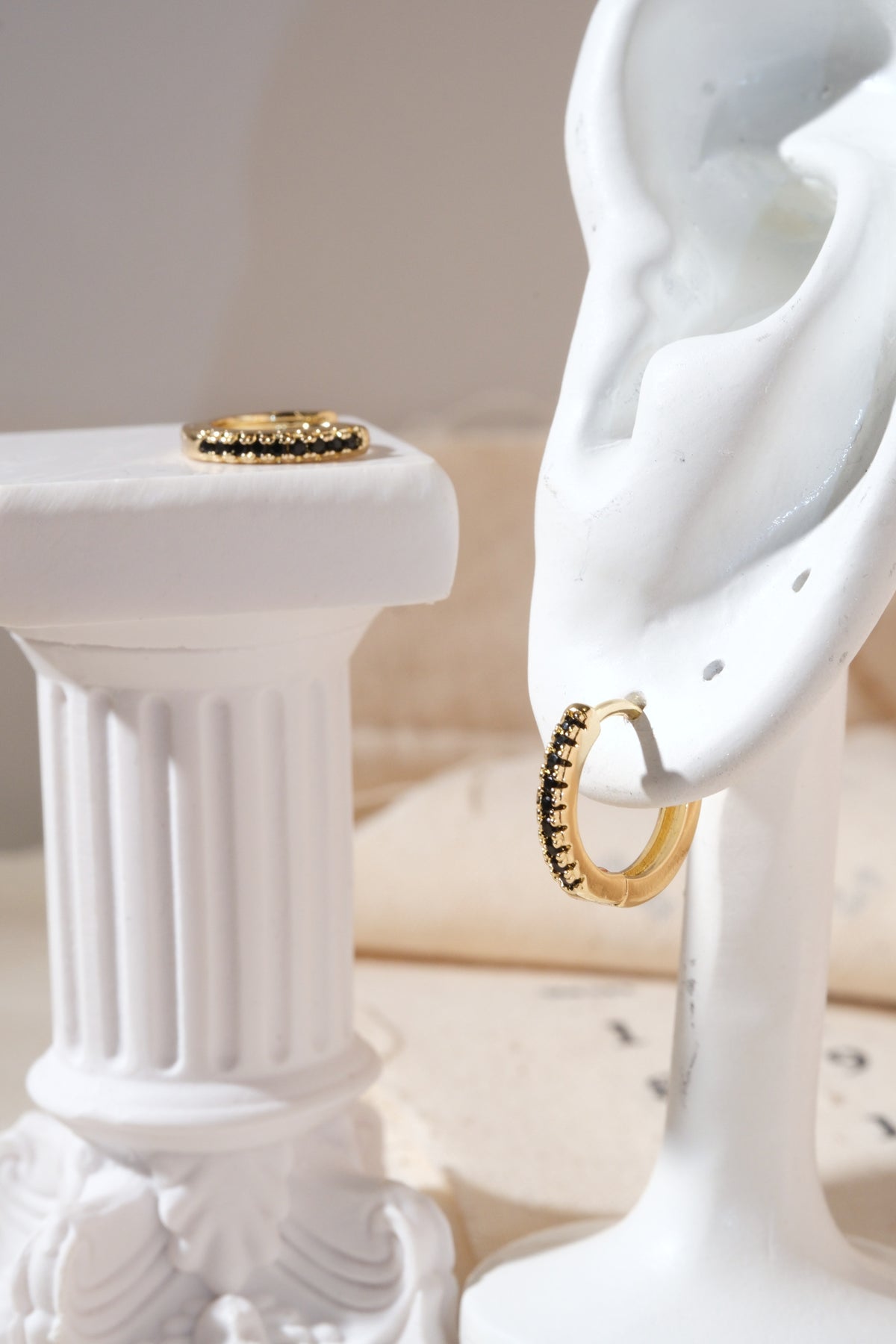 Gold Black CZ Hoop Earrings — edited real product photo
