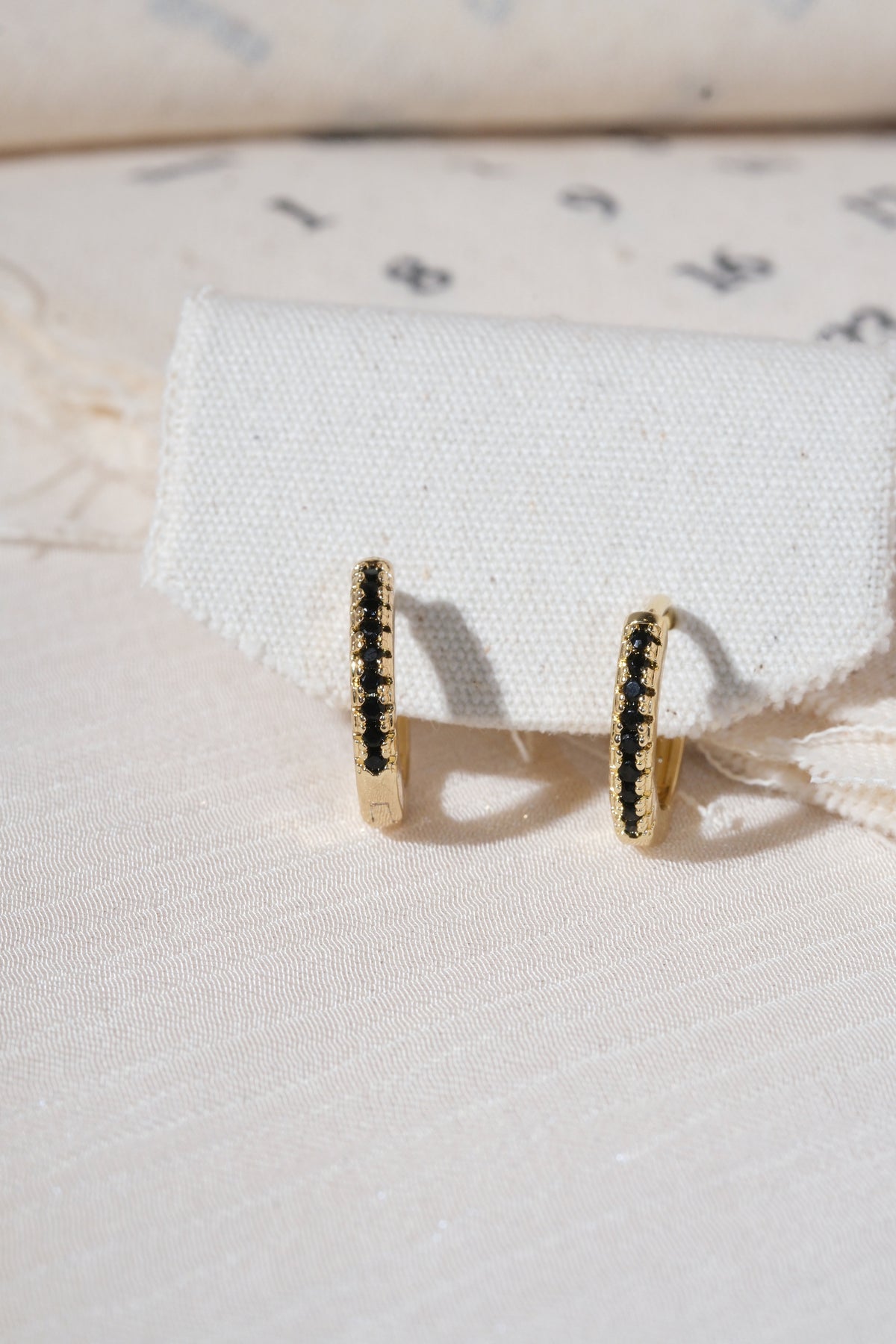 Gold Black CZ Hoop Earrings — edited real product photo