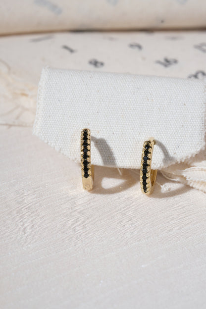 Gold Black CZ Hoop Earrings — edited real product photo