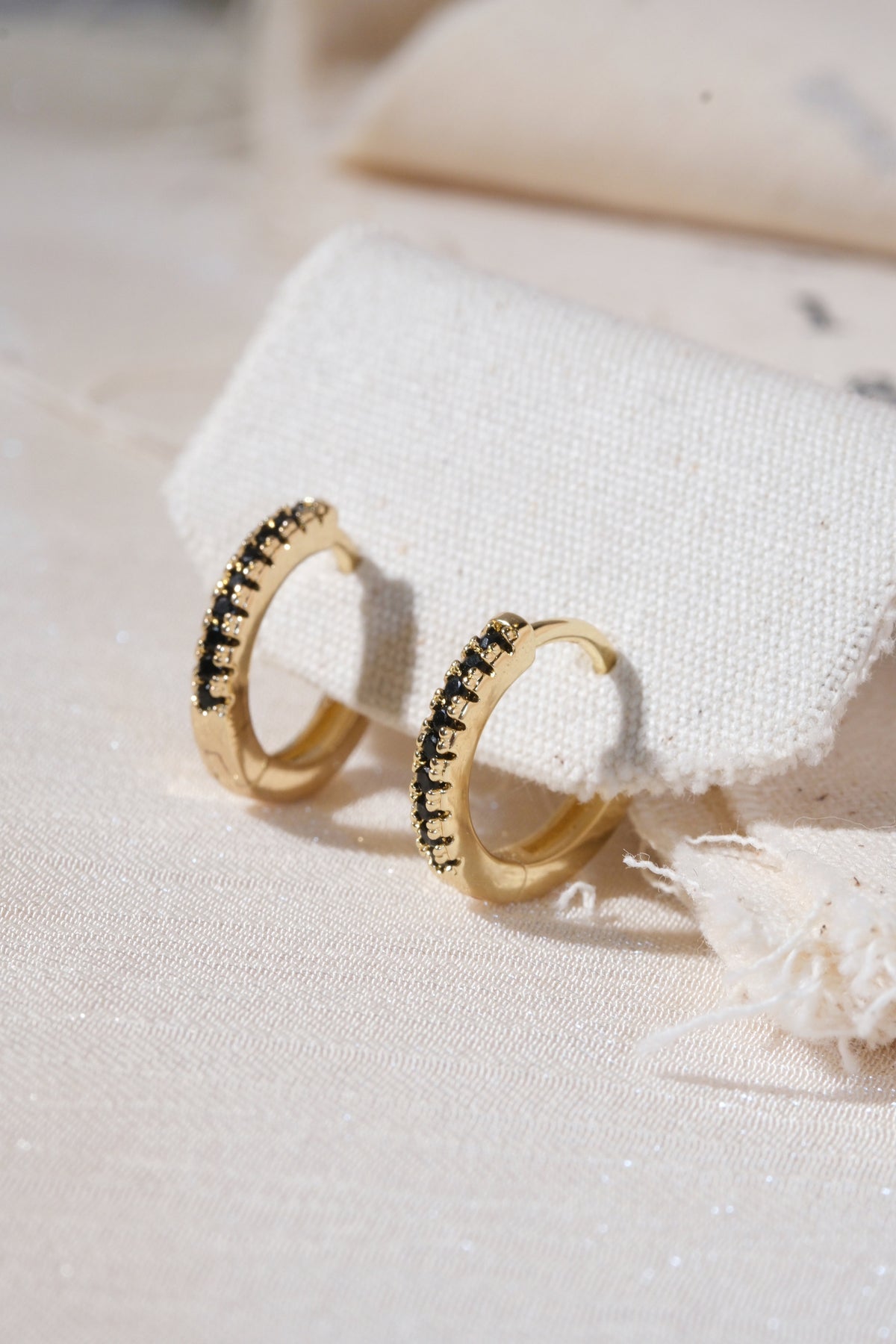 Gold Black CZ Hoop Earrings — edited real product photo