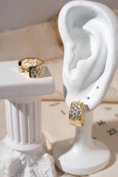 Gold Wide Pave Huggie Earrings — edited real product photo