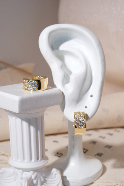 Gold Wide Pave Huggie Earrings — edited real product photo