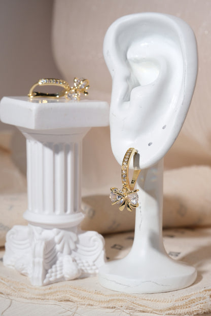 Gold Bow Dangle Hoop Earrings — edited real product photo