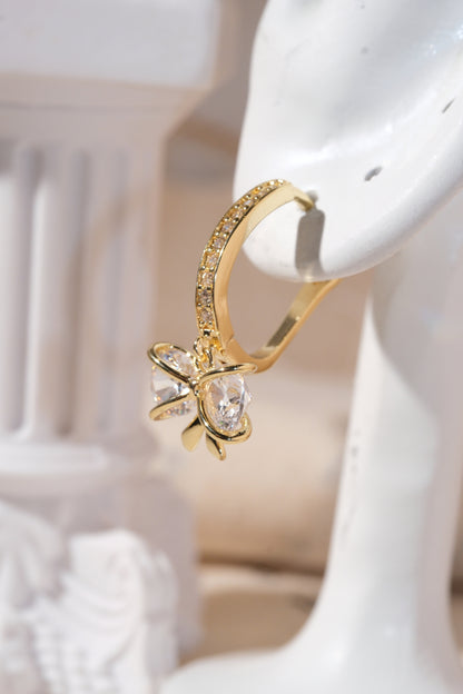 Gold Bow Dangle Hoop Earrings — edited real product photo