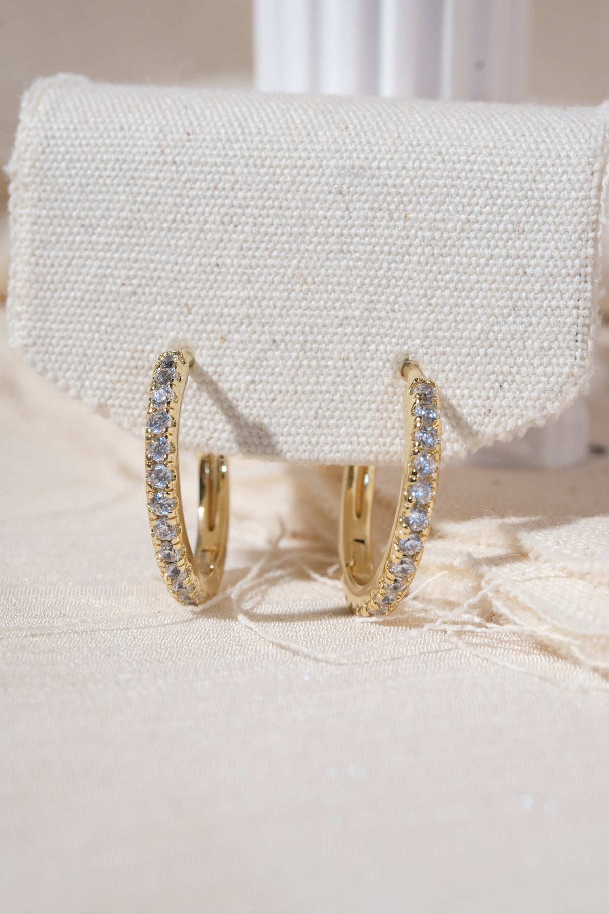 Gold Slim CZ Hoop Earrings — edited real product photo