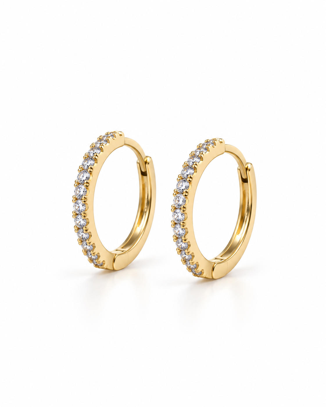 Gold Slim CZ Hoop Earrings — white background