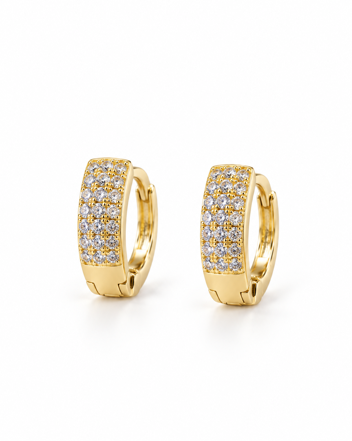 Gold Mini Pave Huggie Earrings — white background