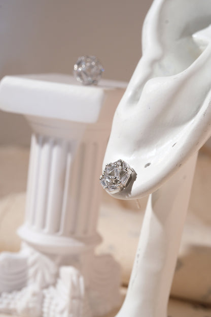 Silver Baguette Rosette Stud Earrings — edited real product photo