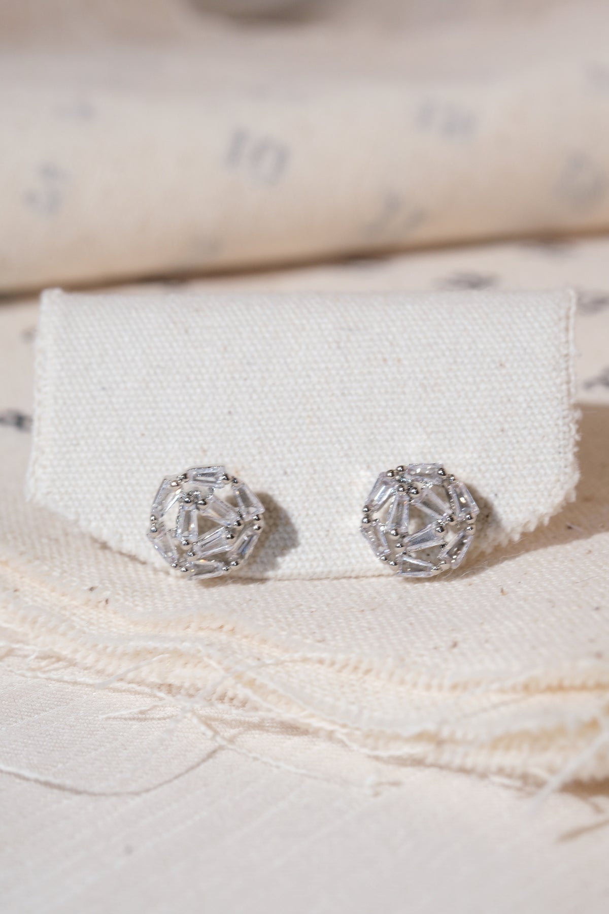 Silver Baguette Rosette Stud Earrings — edited real product photo