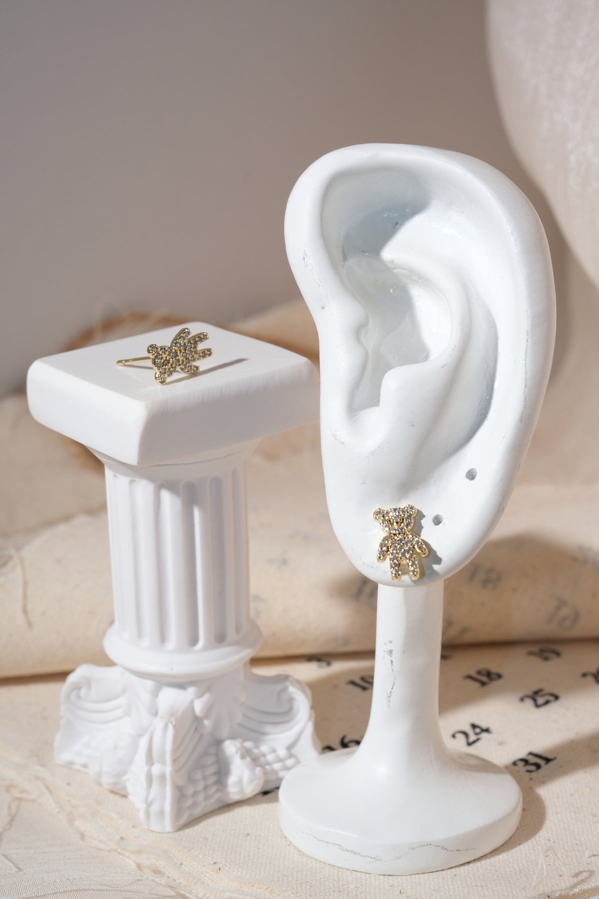 Gold Pave Teddy Bear Stud Earrings — edited real product photo