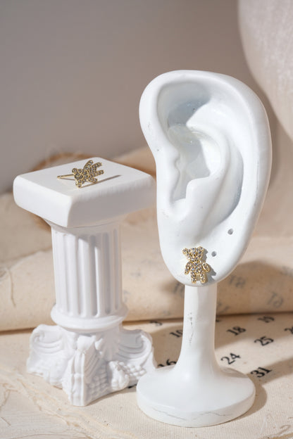 Gold Pave Teddy Bear Stud Earrings — edited real product photo