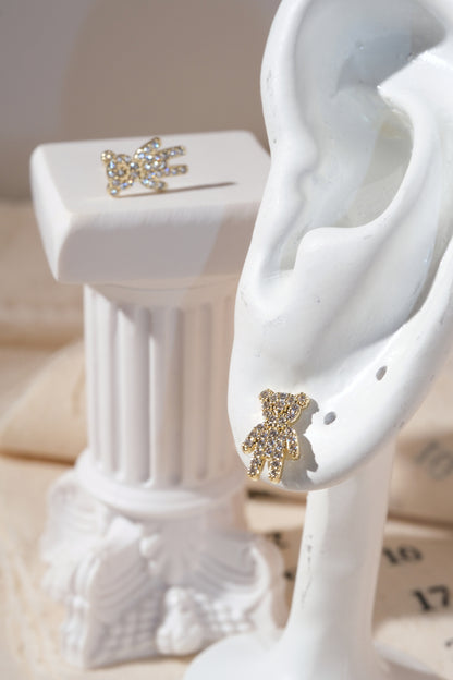 Gold Pave Teddy Bear Stud Earrings — edited real product photo