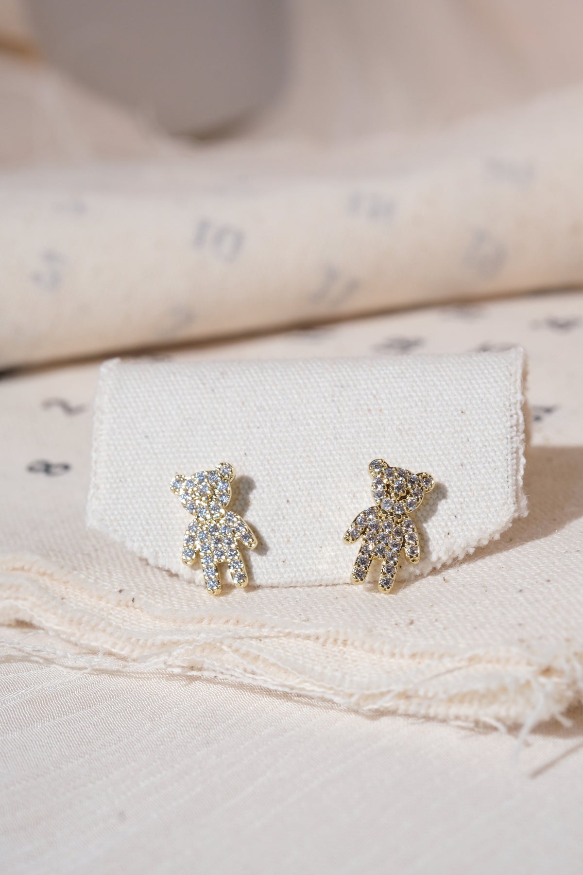 Gold Pave Teddy Bear Stud Earrings — edited real product photo