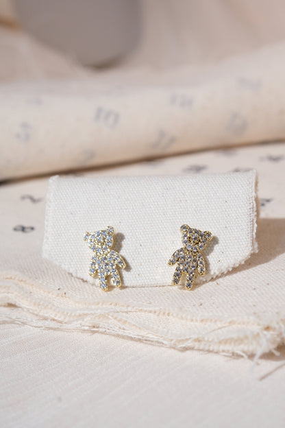 Gold Pave Teddy Bear Stud Earrings — edited real product photo