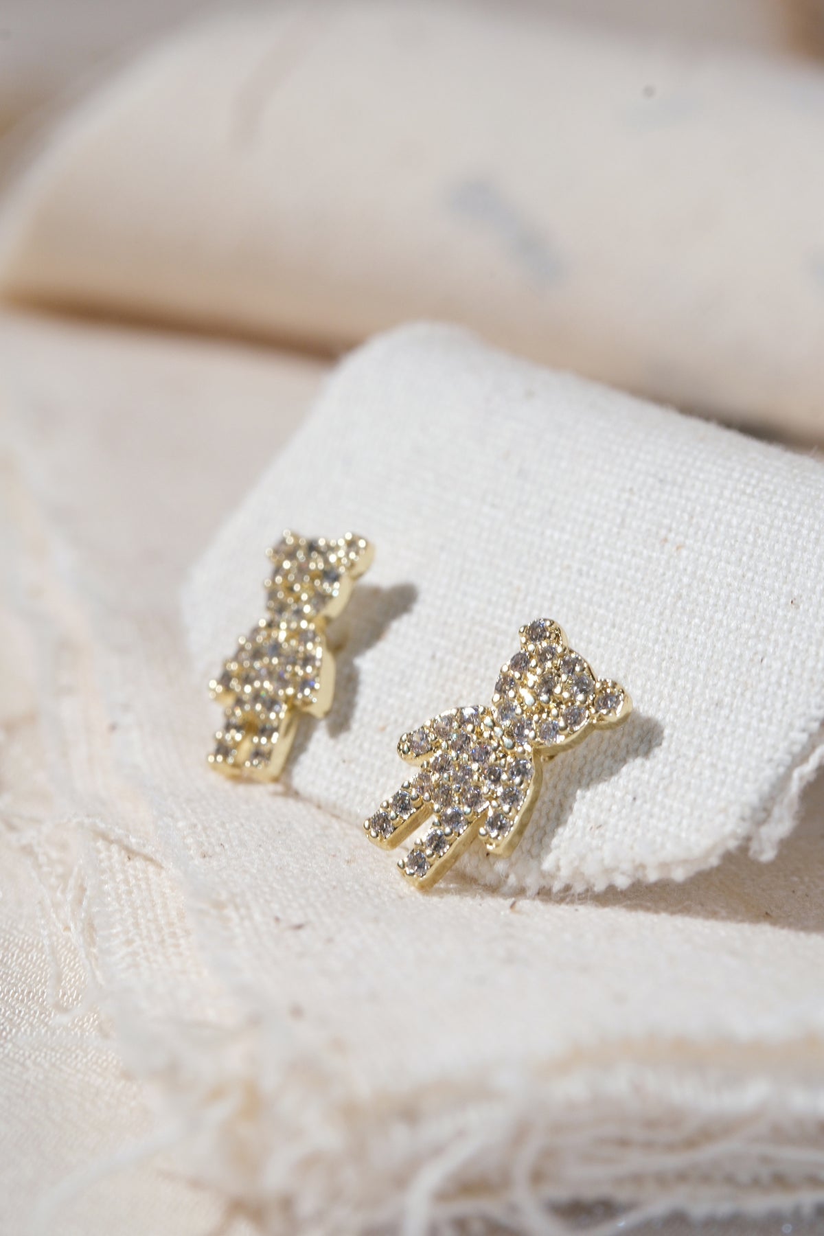 Gold Pave Teddy Bear Stud Earrings — edited real product photo
