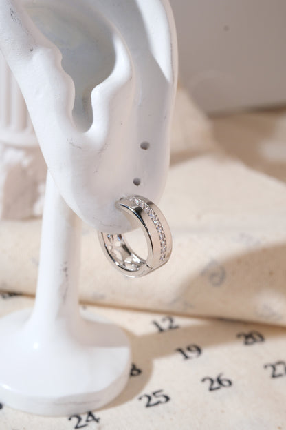 Silver Center-Line CZ Huggie Earrings — edited real product photo