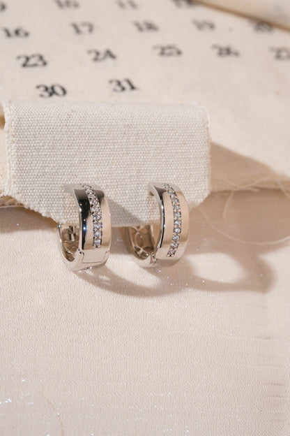 Silver Center-Line CZ Huggie Earrings — edited real product photo