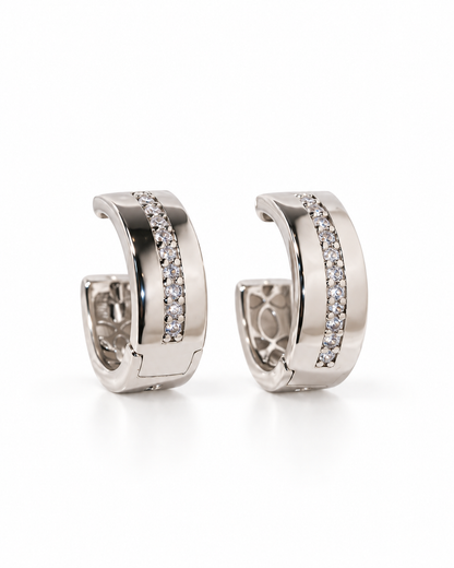 Silver Center-Line CZ Huggie Earrings — white background