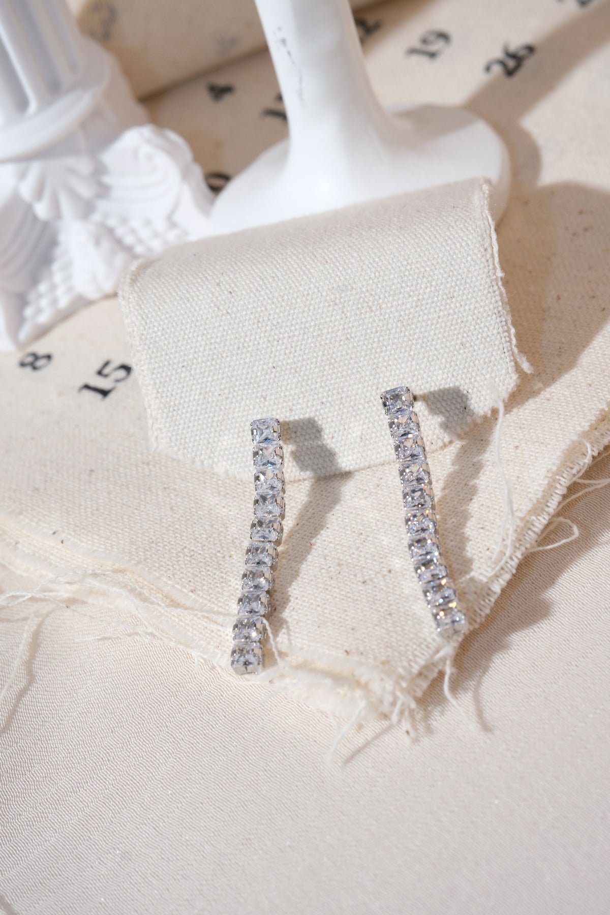 Silver Linear CZ Drop Earrings — edited real product photo