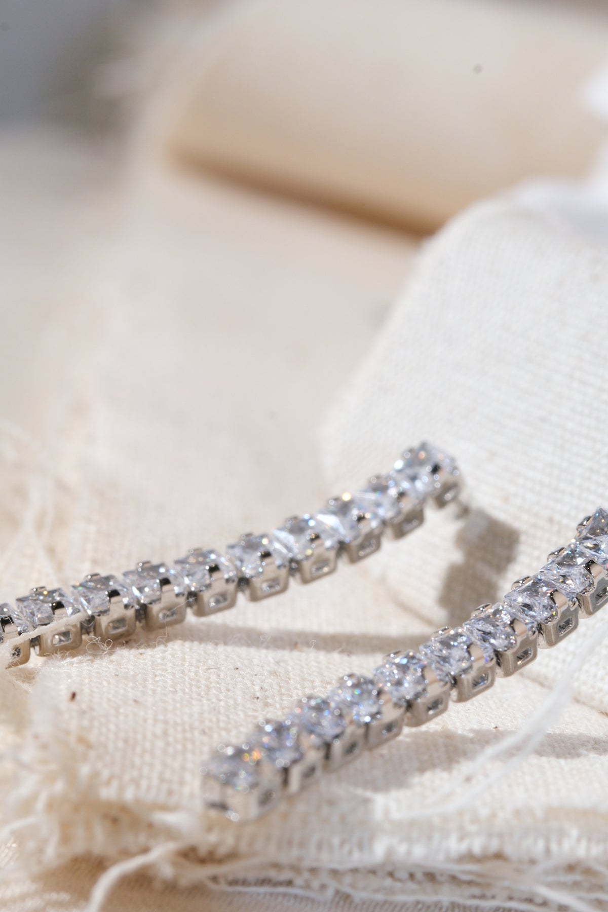 Silver Linear CZ Drop Earrings — edited real product photo