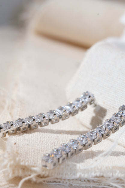 Silver Linear CZ Drop Earrings — edited real product photo