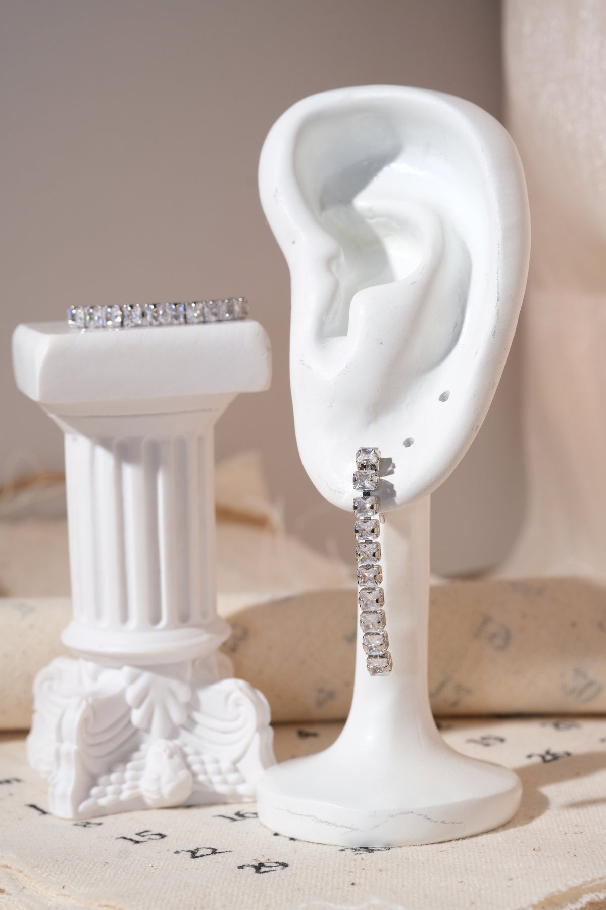 Silver Linear CZ Drop Earrings — edited real product photo