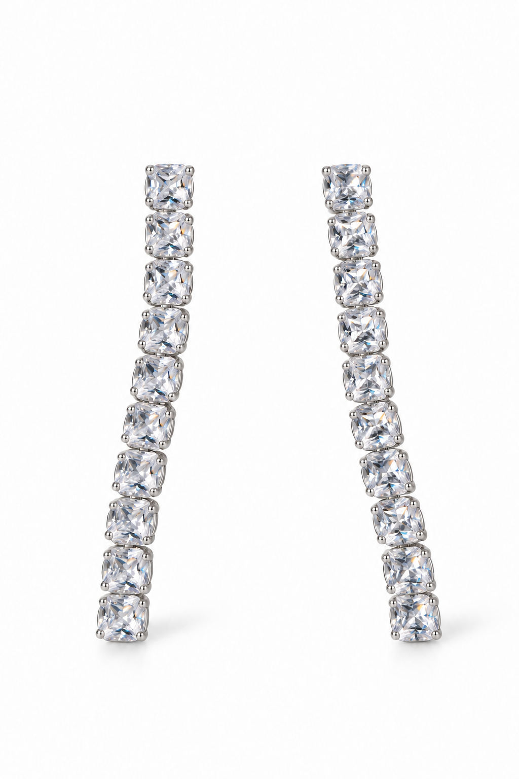 Silver Linear CZ Drop Earrings — white background