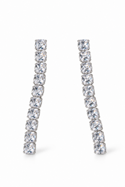Silver Linear CZ Drop Earrings — white background