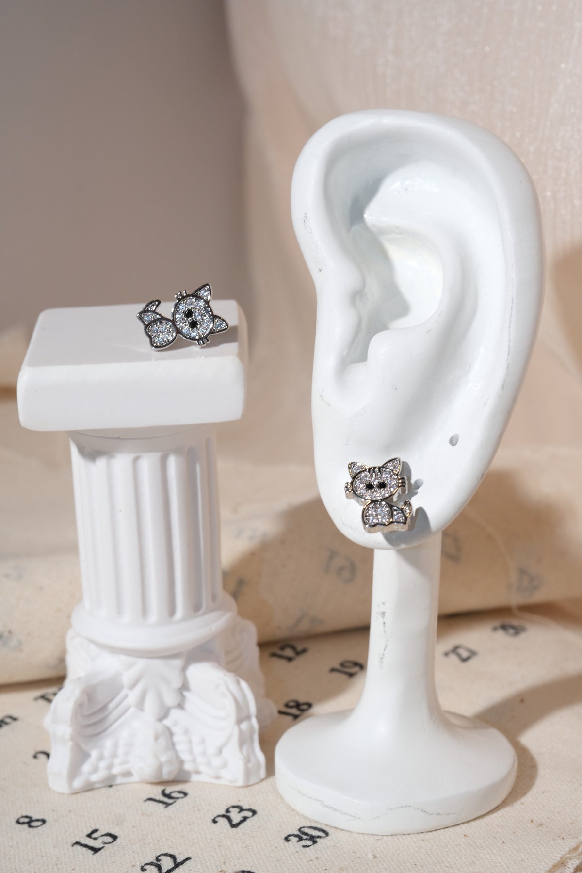Silver Pave Cat Stud Earrings — edited real product photo