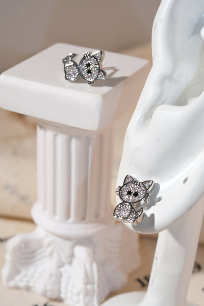 Silver Pave Cat Stud Earrings — edited real product photo
