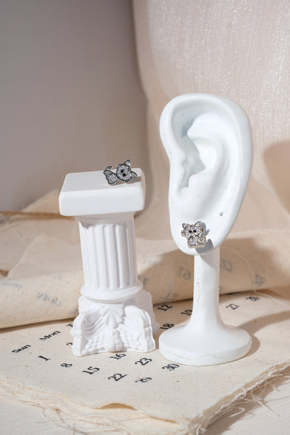 Silver Pave Cat Stud Earrings — edited real product photo