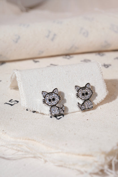 Silver Pave Cat Stud Earrings — edited real product photo