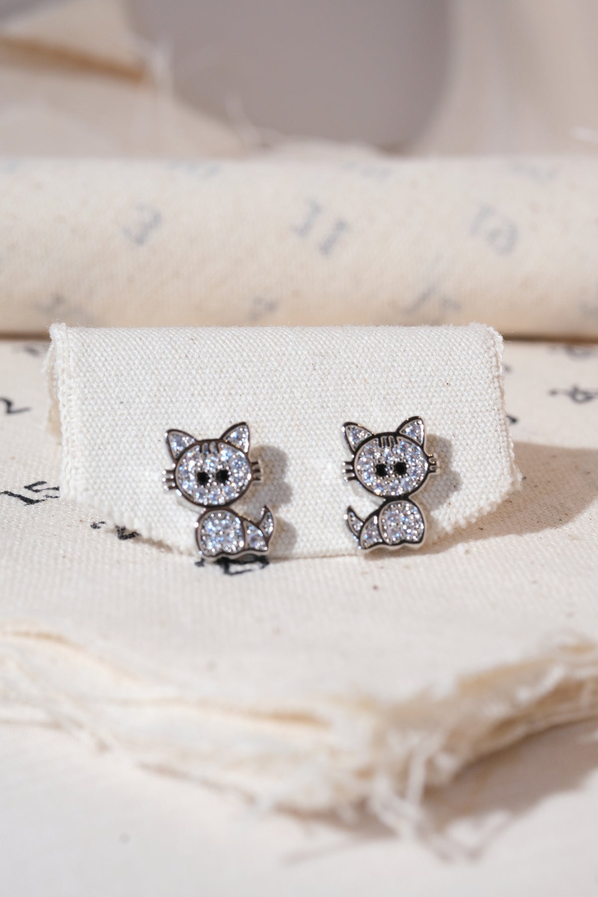 Silver Pave Cat Stud Earrings — edited real product photo