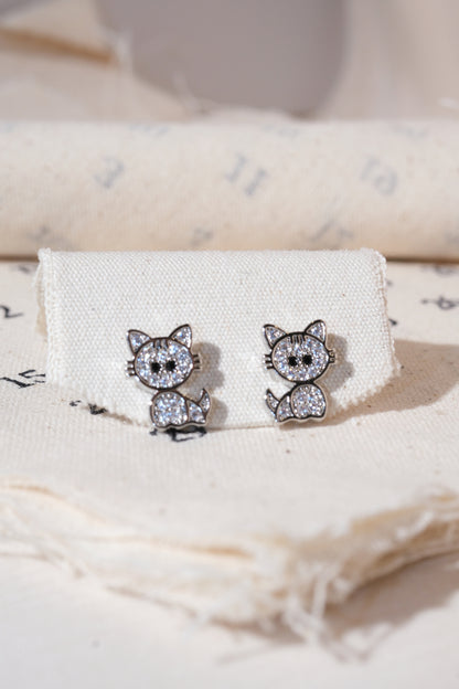 Silver Pave Cat Stud Earrings — edited real product photo