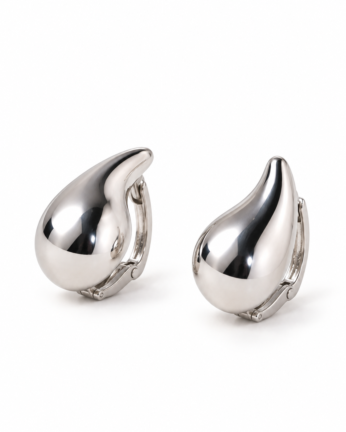 Silver Sculpted Teardrop Earrings — white background